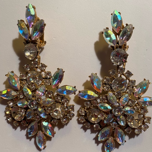 THELMA DEUTSCH EARRINGS: Large BOREALIS and Rhinestone dangle fabulous earrings - Picture 5 of 5